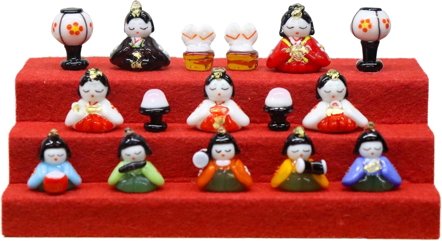 春の豆雛三段飾り　ガラス細工　ミニチュア 雛人形セット 雛段飾り ガラス細工 春の豆雛三段飾り ガラス細工